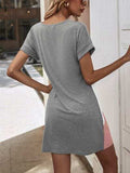 Color Block Round Neck Short Sleeve Dress - Trendsi - Flyclothing LLC