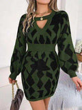 Contrast Round Neck Cutout Long Sleeve Mini Sweater Dress - Trendsi - Flyclothing LLC