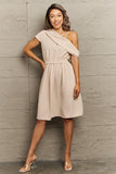 Swiss Dot Asymmetrical Neck Dress - Trendsi