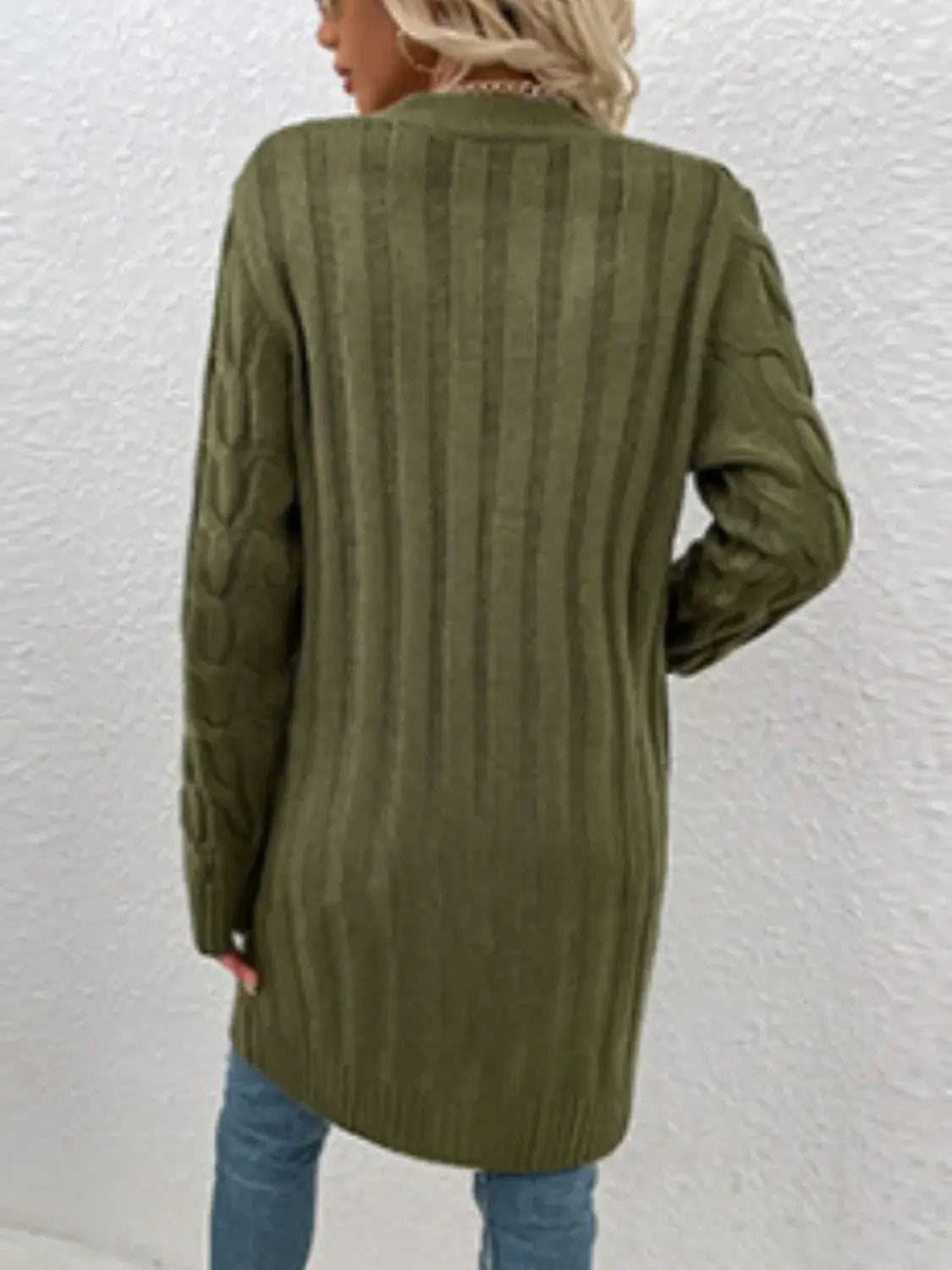 Cable-Knit Button Down Cardigan with Pockets - Trendsi - Flyclothing LLC