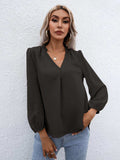 Swiss Dot Frill Trim Puff Sleeve Blouse - Trendsi - Flyclothing LLC