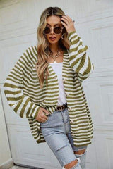 Striped Button Up Long Sleeve Cardigan - Trendsi - Flyclothing LLC