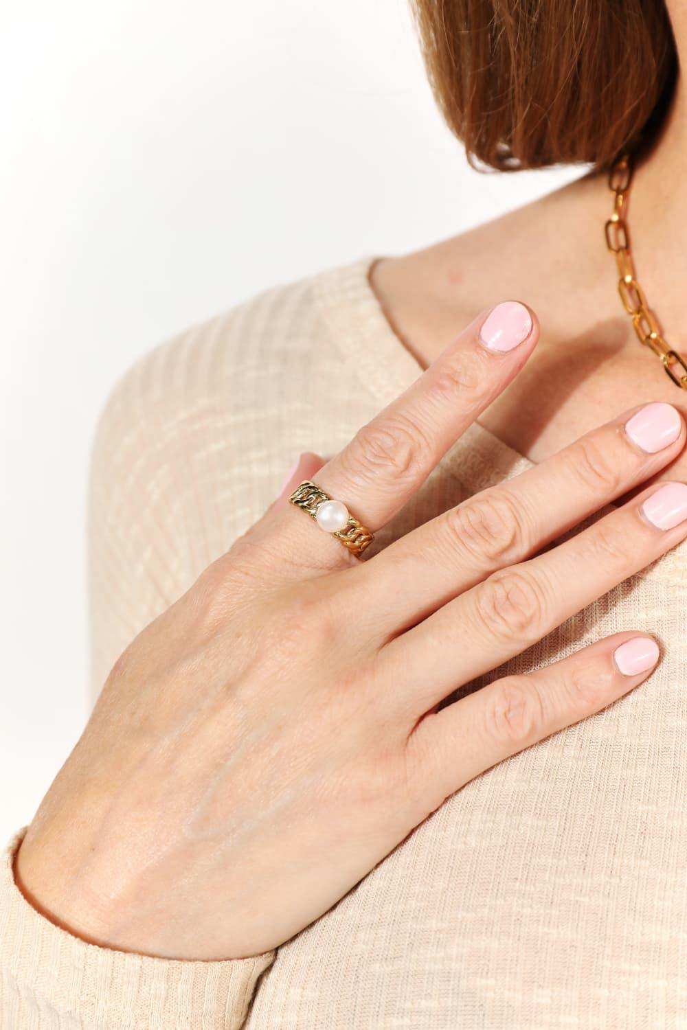 Adored Pearl Stainless Steel Open Ring - Trendsi - Flyclothing LLC