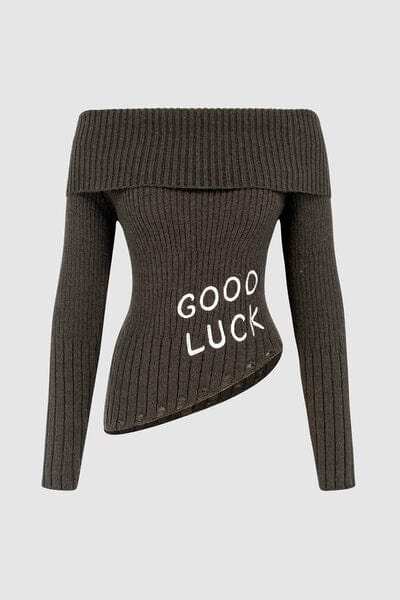 GOOD LUCK Distressed Off-Shoulder Sweater - Trendsi - Flyclothing LLC