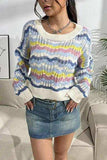 Striped Openwork Dropped Shoulder Sweater - Trendsi - Flyclothing LLC