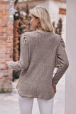 Round Neck Puff Sleeve Ribbed Top - Trendsi - Flyclothing LLC