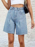 High Waist Denim Shorts with Pockets - Trendsi - Flyclothing LLC