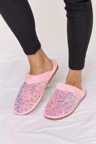 Forever Link Sequin Plush Round Toe Slippers - Trendsi - Flyclothing LLC