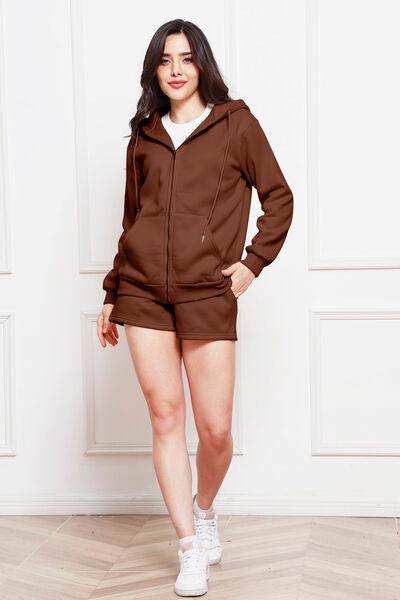 Zip Up Drawstring Hoodie and Shorts Set - Trendsi - Flyclothing LLC