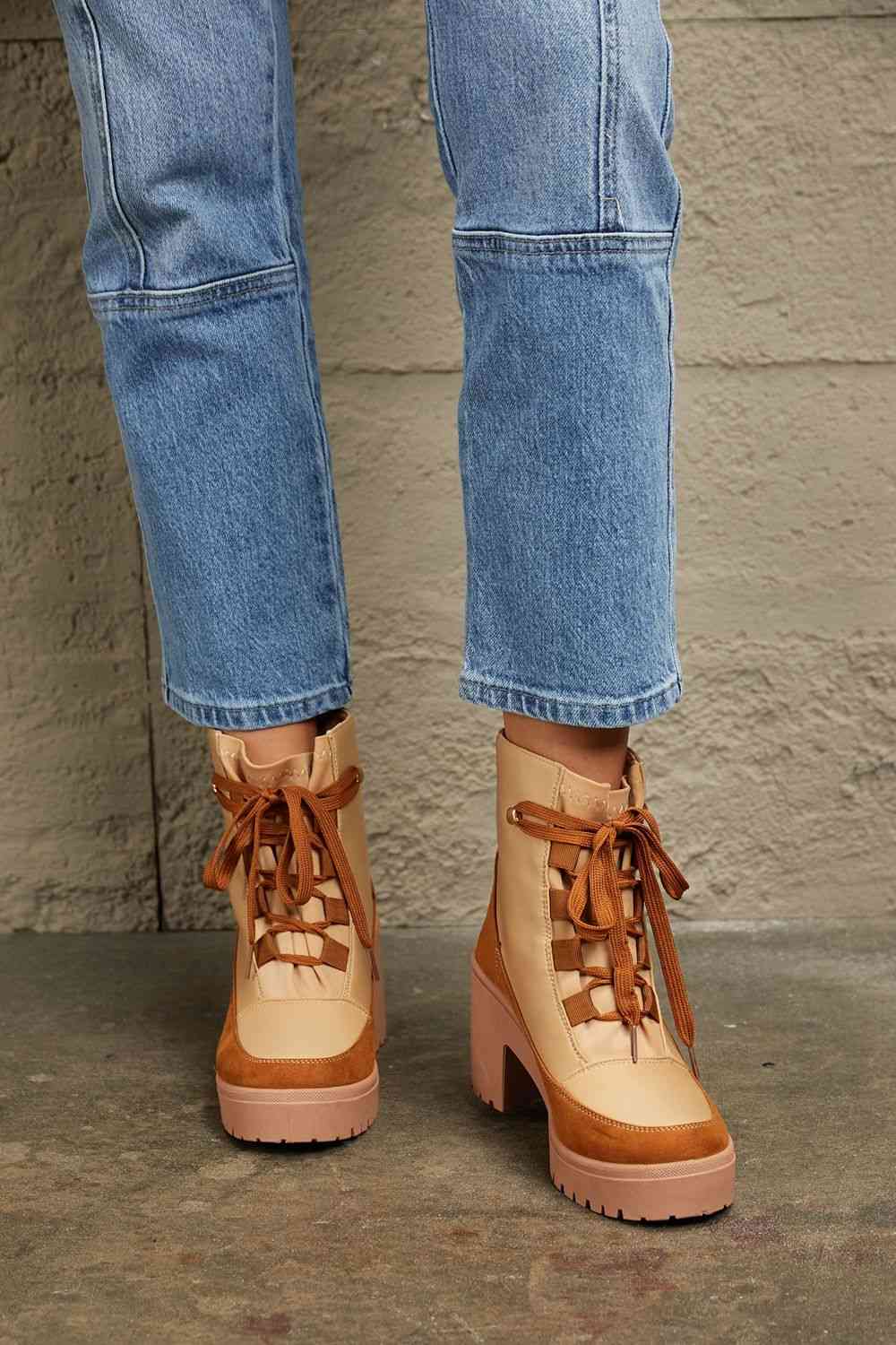 East Lion Corp Lace Up Lug Booties - Trendsi - Flyclothing LLC