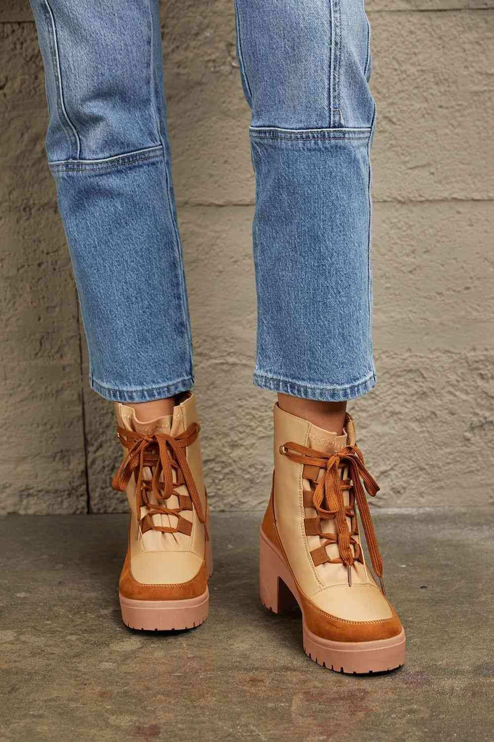 East Lion Corp Lace Up Lug Booties - Trendsi - Flyclothing LLC
