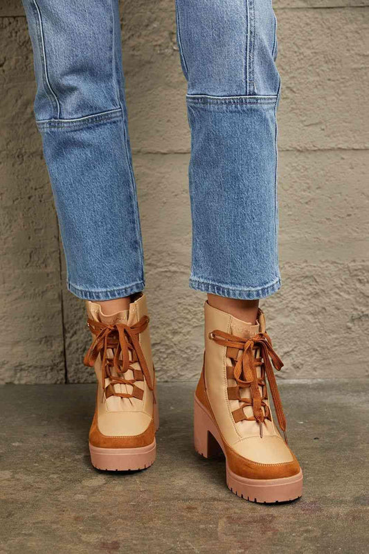East Lion Corp Lace Up Lug Booties - Trendsi
