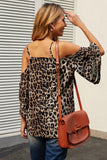Printed Cold-Shoulder Three-Quarter Flare Sleeve Blouse - Trendsi