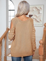 Decorative Button Cold-Shoulder Sweater - Trendsi
