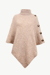 Turtleneck Buttoned Poncho - Trendsi - Flyclothing LLC