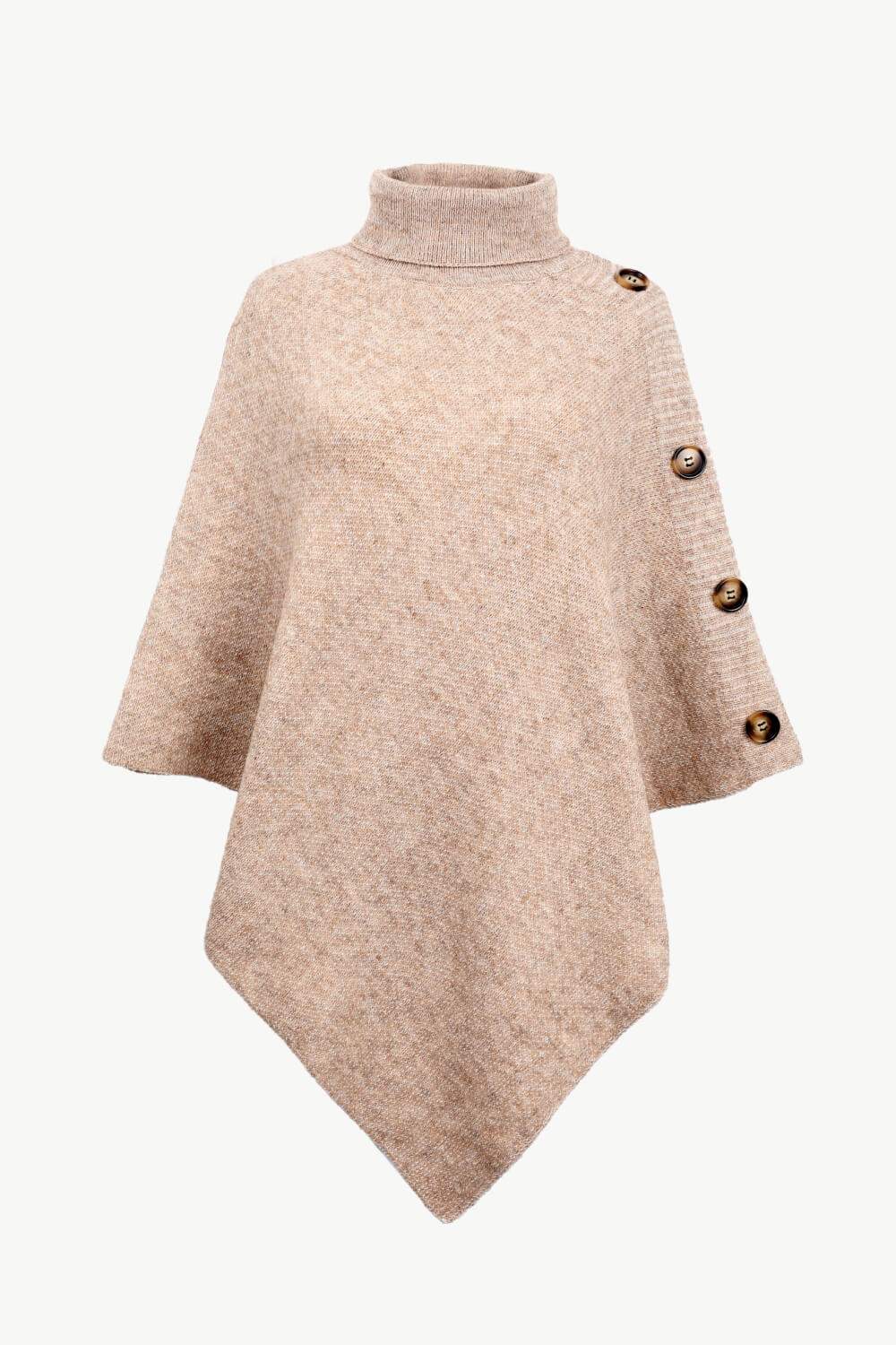 Turtleneck Buttoned Poncho - Trendsi - Flyclothing LLC