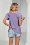Eyelet Layered Flutter Sleeve V-Neck Knit Top - Trendsi
