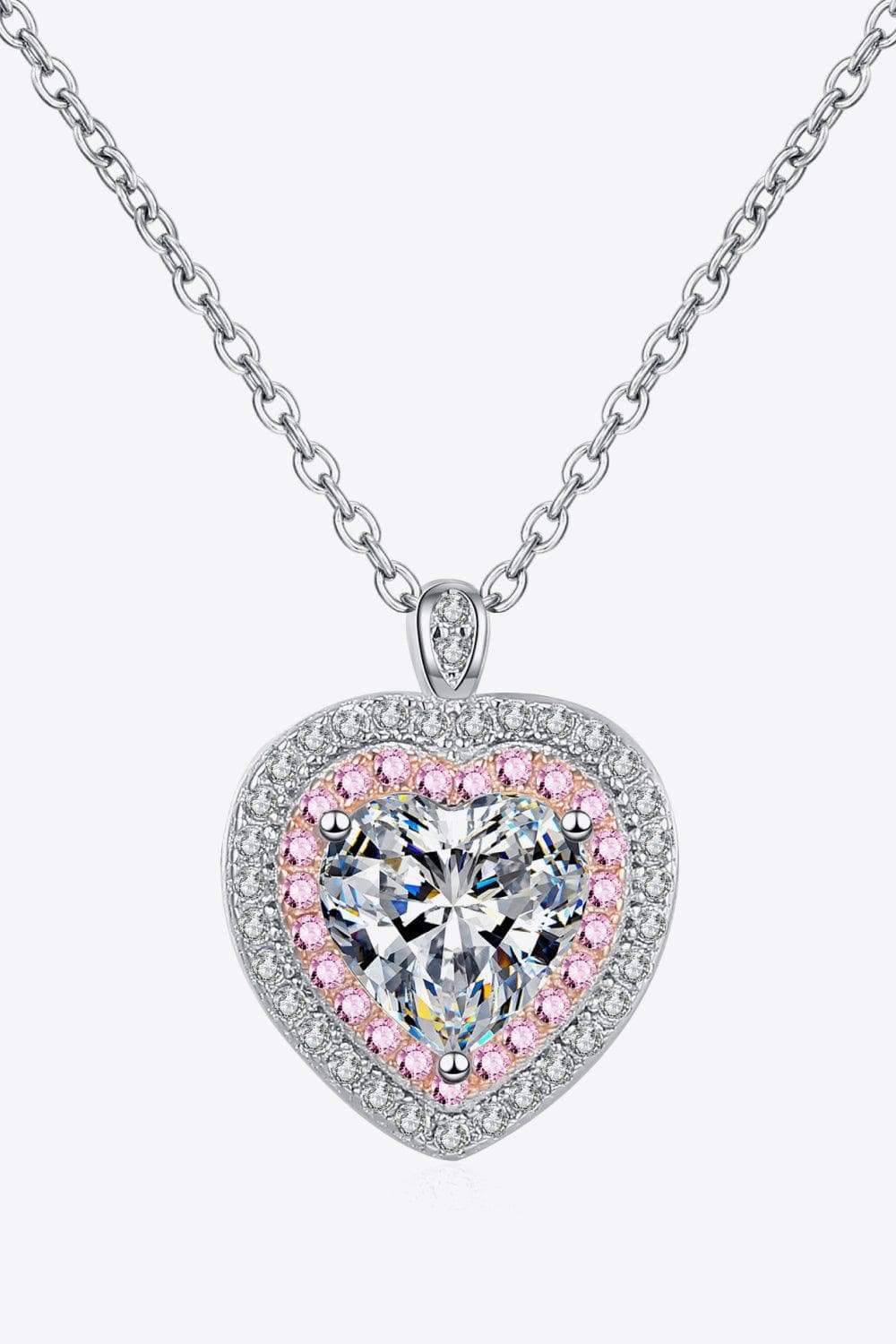 925 Sterling Silver 1 Carat Moissanite Heart Pendant Necklace - Trendsi - Flyclothing LLC