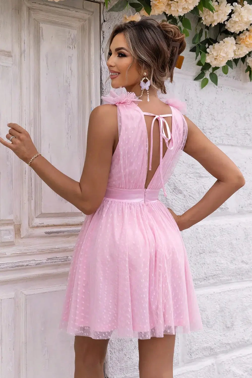 Open Back Sleeveless Mesh Dress - Trendsi - Flyclothing LLC
