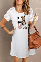 Easter Graphic Sheer Striped T-Shirt Dress - Flyclothing LLC