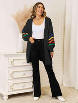 Striped Open Front Dropped Shoulder Cardigan - Trendsi - Flyclothing LLC