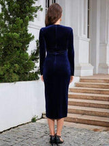Ruched Slit Surplice Wrap Dress - Trendsi - Flyclothing LLC