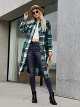 Plaid Pocketed Button Up Trench Coat - Trendsi - Flyclothing LLC