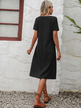Round Neck Short Sleeve Dress with Pockets - Trendsi - Flyclothing LLC