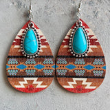 Turquoise Teardrop Shape Wooden Dangle Earrings - Flyclothing LLC