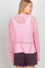 VERY J Eyelet Open Front Long Sleeve Cardigan - Trendsi - Flyclothing LLC