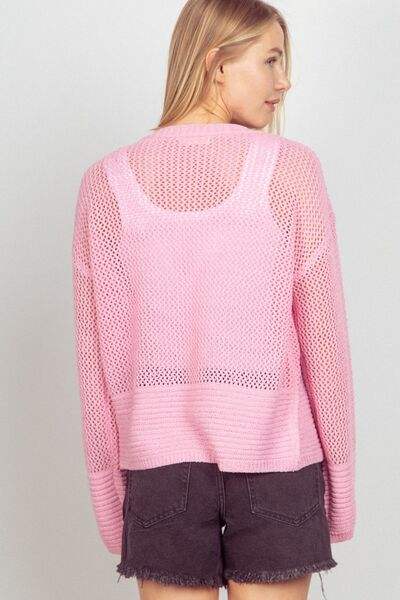 VERY J Eyelet Open Front Long Sleeve Cardigan - Trendsi - Flyclothing LLC