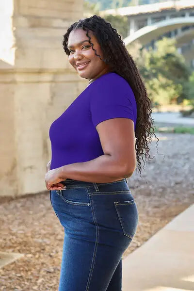 Basic Bae Full Size Round Neck Short Sleeve Bodysuit - Trendsi - Flyclothing LLC