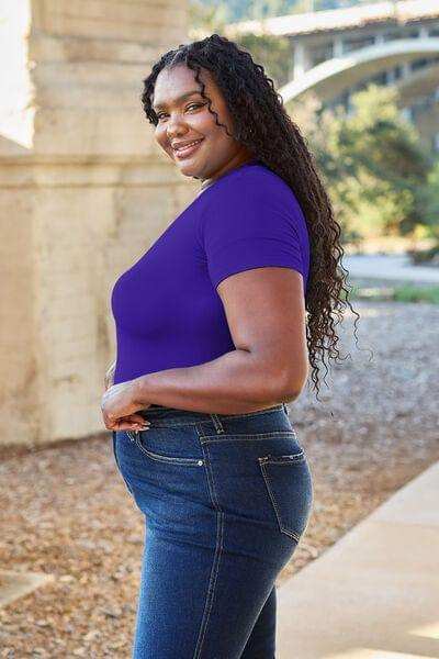 Basic Bae Full Size Round Neck Short Sleeve Bodysuit - Trendsi - Flyclothing LLC
