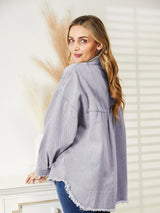 Distressed Raw Hem Denim Jacket - Trendsi - Flyclothing LLC