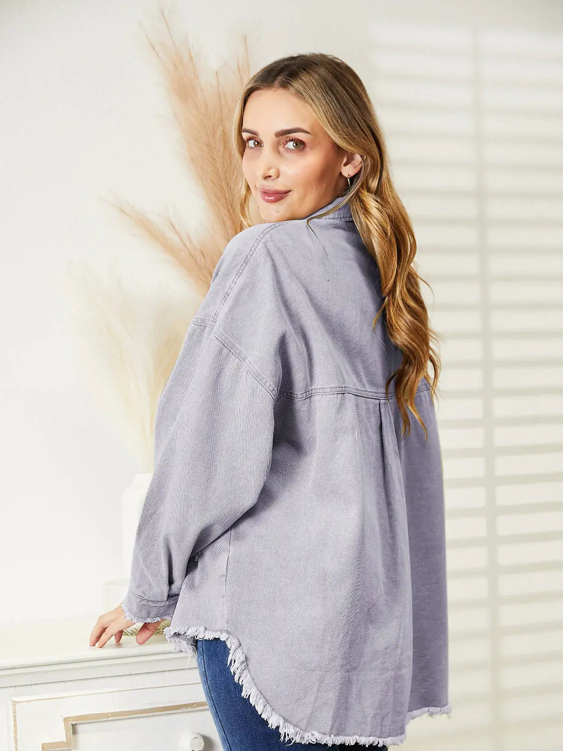Distressed Raw Hem Denim Jacket - Trendsi - Flyclothing LLC