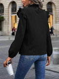 Mock Neck Ruffle Shoulder Blouse - Trendsi - Flyclothing LLC