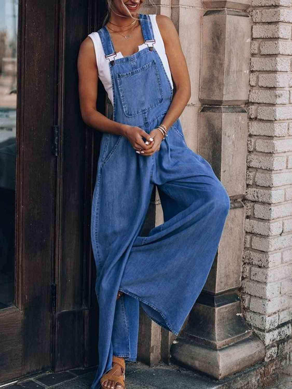 Wide Leg Denim Overalls - Trendsi - Flyclothing LLC