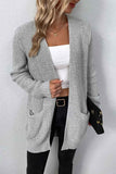 Rib-Knit Open Front Pocketed Cardigan - Trendsi