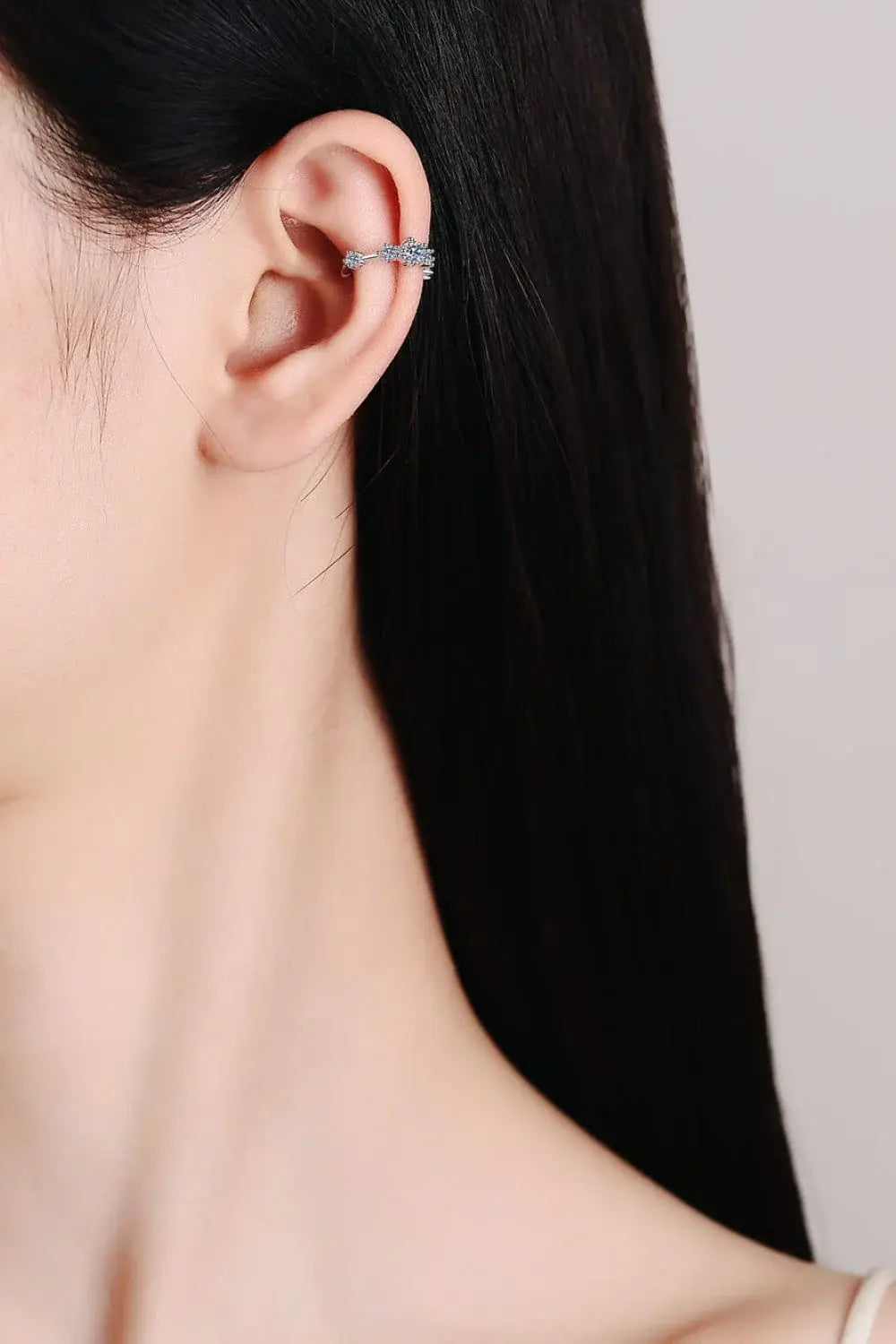 Moissanite Rhodium-Plated Cuff Earrings - Trendsi - Flyclothing LLC