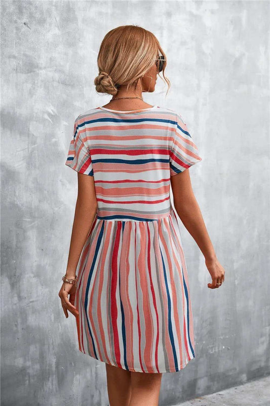 Striped Round Neck Dress - Trendsi - Flyclothing LLC