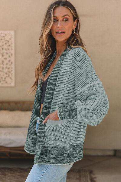Waffle-knit Pocketed Open Front Cardigan - Trendsi - Flyclothing LLC