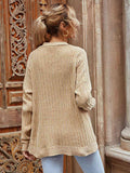 Ribbed Open Front Long Sleeve Cardigan with Pockets - Trendsi