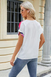 Printed Surplice Short Sleeve Blouse - Trendsi