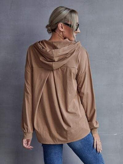Drawstring Pocketed Dropped Shoulder Hoodie - Trendsi - Flyclothing LLC