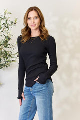 Culture Code Full Size Ribbed Round Neck Long Sleeve Top - Trendsi