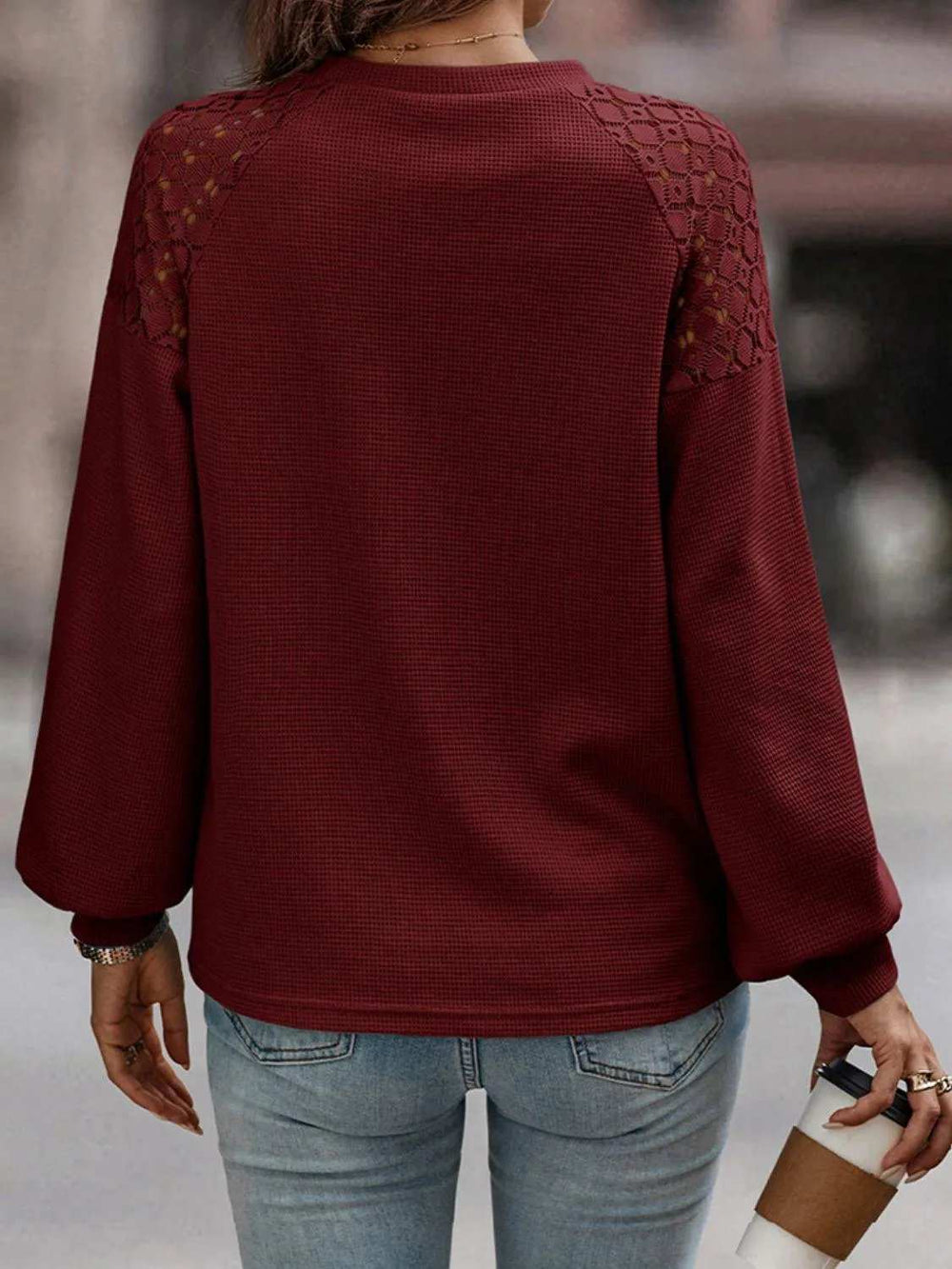 Lantern Sleeve Round Neck Blouse - Trendsi - Flyclothing LLC