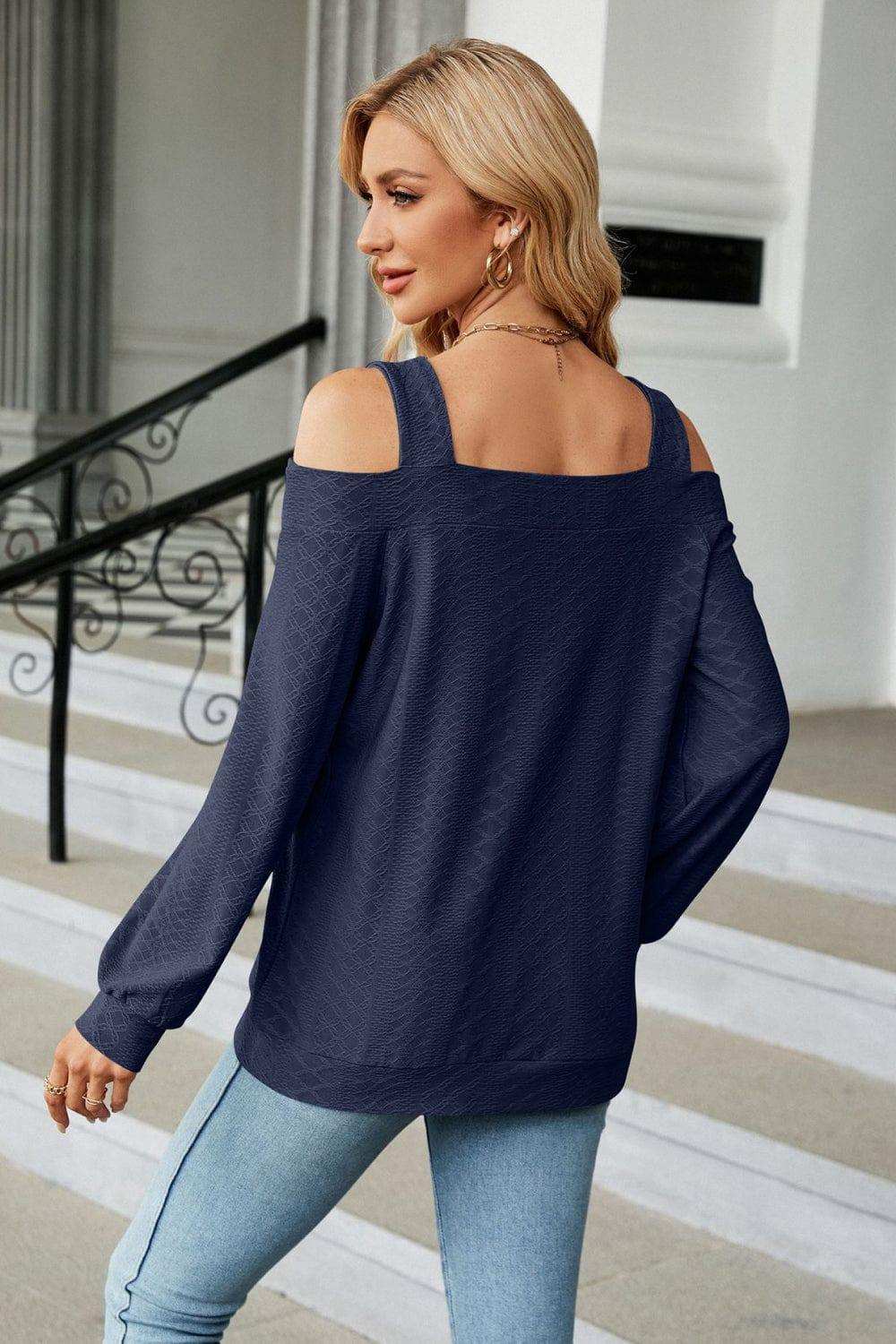 Cold Shoulder Square Neck Cutout Blouse - Trendsi - Flyclothing LLC