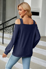 Cold Shoulder Square Neck Cutout Blouse - Trendsi