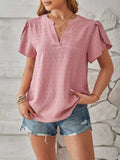 Swiss Dot Notched Petal Sleeve T-Shirt - Trendsi - Flyclothing LLC