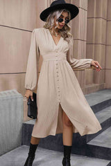 V-Neck Buttoned Slit Dress - Trendsi - Flyclothing LLC